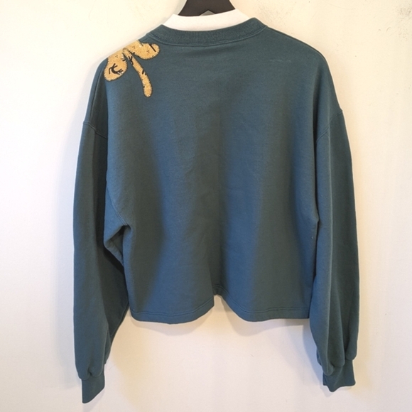 Vintage Jerzees Tag Quilted Stitched Cat Mockneck Cropped Sweatshirt Size Large - Picture 4 of 6